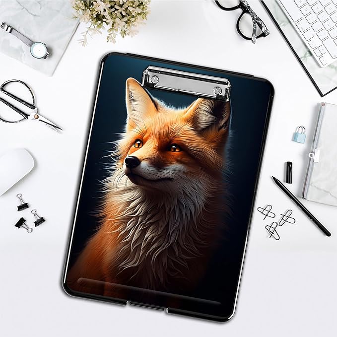 Clipboard with Storage,Office Supplies Nursing Clipboards Folder with Pen Holder Plastic Foldable Clip Board with Storage for Nurse Teacher,Cute Fox