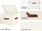StorageWorks Fabric Storage Bins with Lid, Decorative Storage Boxes for Shelves, Stackable Closet Organizer Basket with Handles, Large, Ivory White, 2-Pack