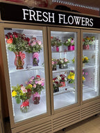 Commercial Flower Refrigerator Floral Display Cooler,White 3 Glass Doors Floral Fridge With LED Light Adjustable Shelves,ETL Sanitation,71" Wide,63.5 Cuft, Wheels Included