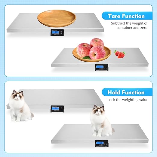 Animal Digital Scale, 200KG/440Lbs Electronic Stainless Steel Veterinary Scale Heavy Duty Digital Livestock Platform Scales with LCD Display & Power Adaptor for Animal Pet Cat Dog (440Lbs)