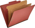 Amazon Basics Classification Folder with Prongs, Pressboard, 2 Dividers, 2-Inch Expansion, 12.17 x 10.67 inch (Letter) Size, Red, Pack of 10