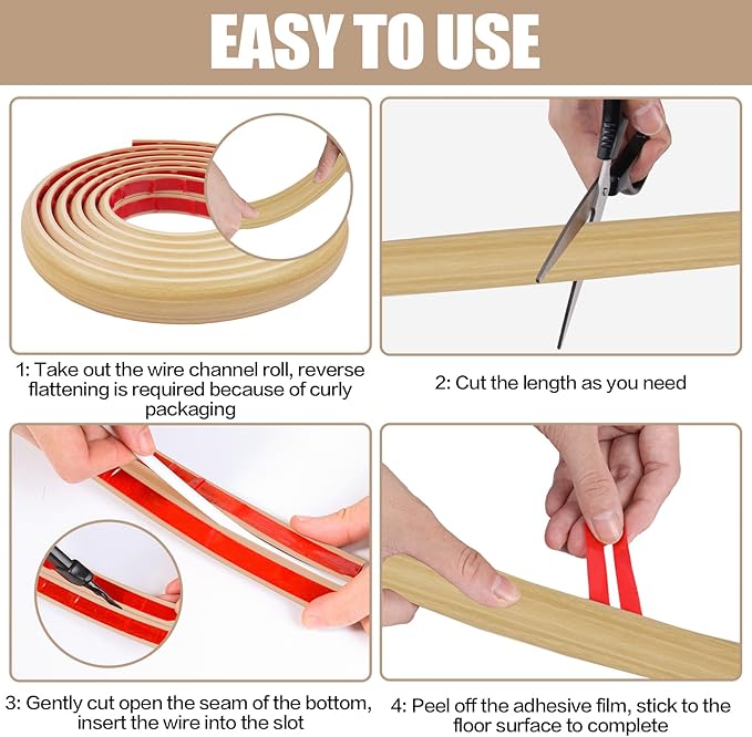Floor Cord Cover Self Adhesive Cord Hider,3.3FT Cable Management, Extension Strip Protector for Wires, Prevent Cable Trips for Offices, Gyms, Exhibitions Cavity:0.39"(W) x0.27(H) WoodLightyellow