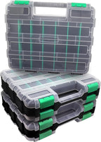 Double Side Tool Box Organizer, Hardware Storage Box, Portable Small Parts Organizer with Removable Plastic Dividers for Screws, Nuts, Nails, Bolts, Green