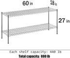 18" Deep x 60" Wide x 27" Height Wire Shelving Kit | 2-Tier | NSF Commercial Storage Rack Unit
