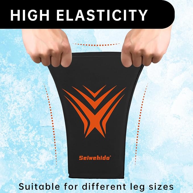 Extended Leg Knee Ice Pack Wrap for Injuries Compression, Reusable Soft Gel Freeze Knees Brace for Swelling Replacement Surgery, Cold Therapy for Arthritis, Meniscus Tear (Knee-Black-2 Pack)