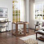 unipaws Pet Playpen with Wood and Wire, 6 Panels Extra Wide Freestanding Walk Through Dog Gate with 4 Support Feet, Foldable Stairs Barrier Pet Exercise Pen for Dogs Cats