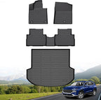 Hutisya-Floor Mats & Cargo Liner Set Fit for Hyundai Santa Fe 2021-2023（Gas Only） All Weather Protection Anti-Slip & Durable TPE Full Set Liners Automotive Accessories-Black