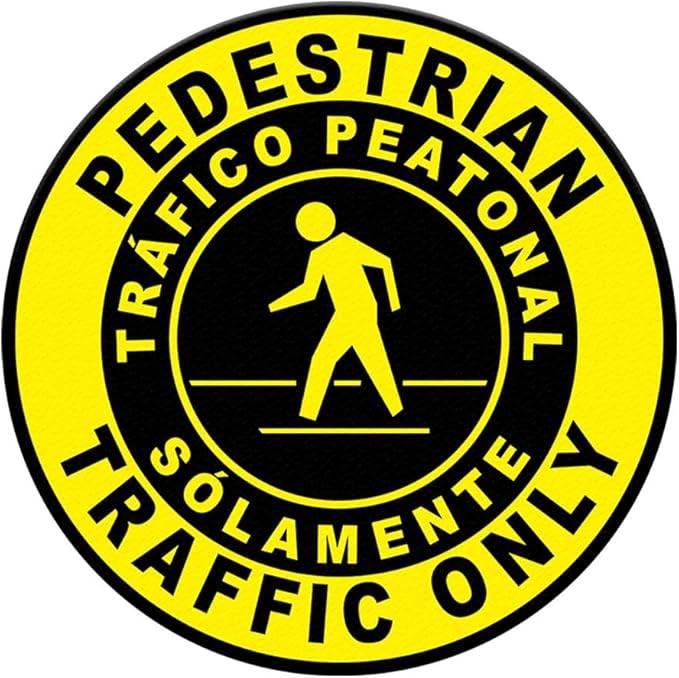 Spanish Safety Signs Floor Decals Pedestrian Traffic Only Yellow Anti-Slip Round Shape Business Industrial Stickers 36Inches Longer Side