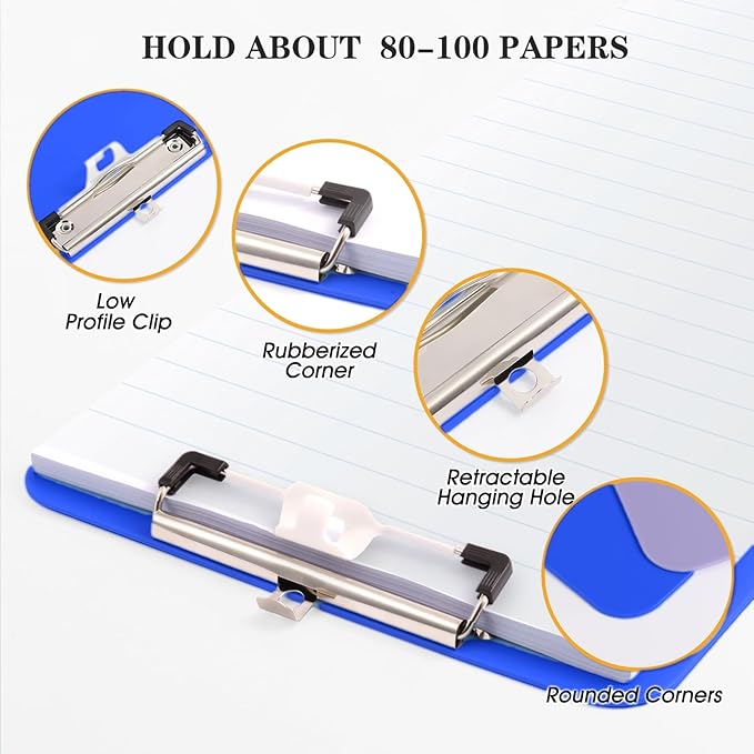 6 PCS Clipboards Bulk with Pen Holder,Standard A4 Letter Size,Plastic Clip Boards 8.5x11 Heavy Duty,Low Profile Clipboard for Men Kids Teacher,Office School Home Work,Blue
