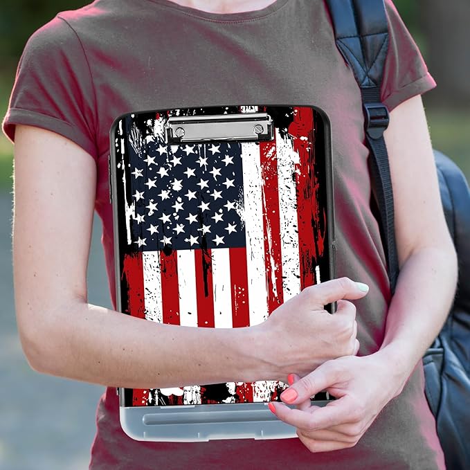 Side Opening Clipboard with Storage and Pen Holder, Heavy Duty Contractor Clip Board with Large Capacity, Personalized Teachers Nurses Large Clipboards, American Flag