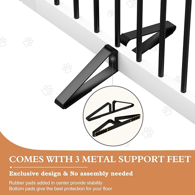 Freestanding Dog Gate with Door, Pet Gate for Stairs, 80 inch Wide Pet Barrier Indoor, Dog Fences Indoor, Support Feet Included, 4 Panels, 24" Tall, White & Black