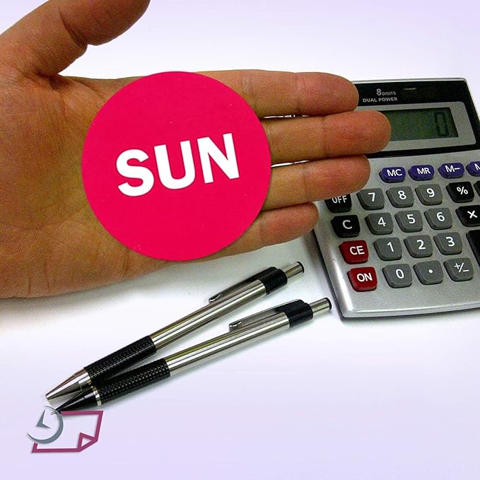 2" Round Hot Pink Day of The Week Color Coding Stickers, 500 per Roll (Sun)
