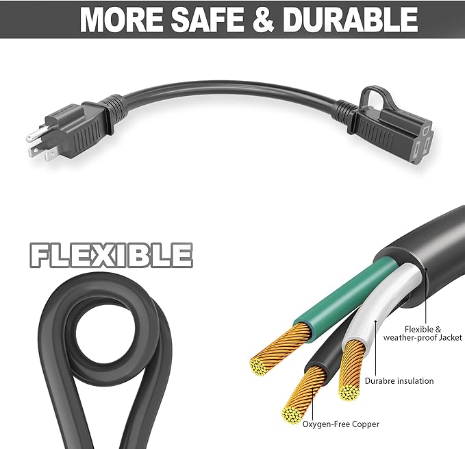 HUANCHAIN Indoor Outdoor Black Extension Cord 10 ft Waterproof, 16/3 Gauge Flexible Cold-Resistant Appliance Extension Cord Outside, 13A 1625W 16AWG SJTW, 3 Prong Electric Cable, ETL