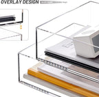 Enlarged Letter Paper Tray - Clear Acrylic Desk Organizers for Document Organization and File Storage - Stackable Office Accessories - 2 Pack (Large Tray V)