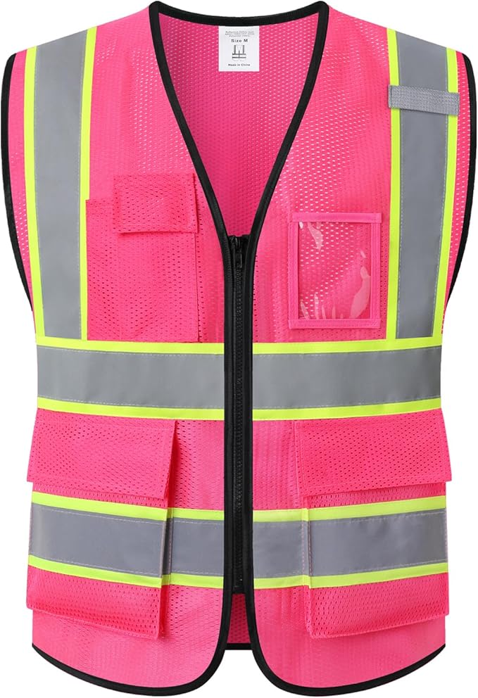 Safety Vest for Men Women,Mesh High Visibility Construction Work Vest with Reflective Strips,Meets ANSI/ISEA Standards(EK175-Mesh-Hot Pink-L)