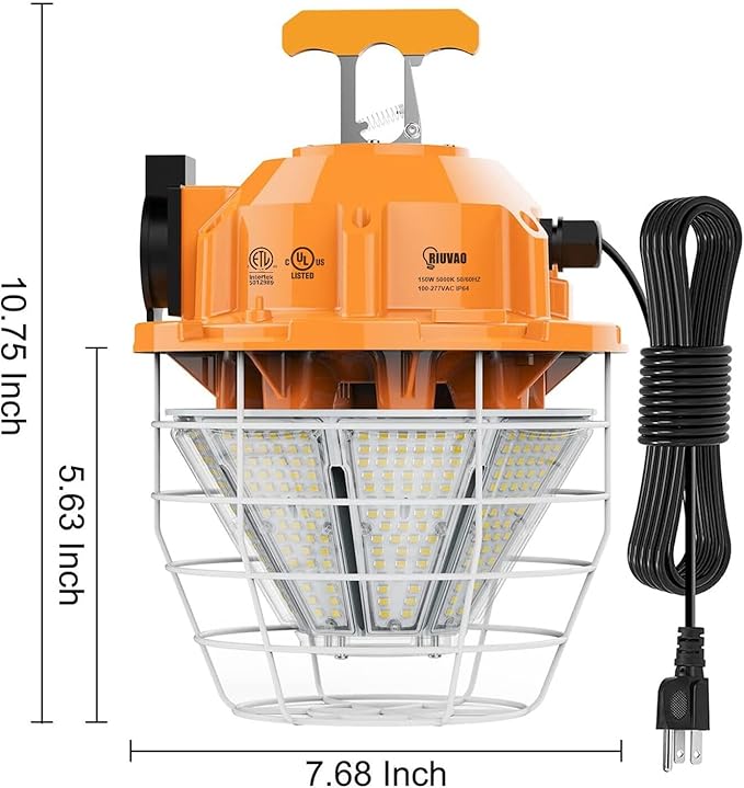 150W LED Temporary Work Light Fixture 24750 Lumen Daylight White 5000K IP65 Dust & Waterproof Stainless Steel Protective Cover for High Bay Construction Jobsite Workshop (150)