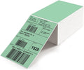 Green Direct Thermal Labels 4 × 6 Inch Vinyl Self-Adhesive Fanfold Shipping Stickers Waterproof Perforated Printer Decal for Office School Warehousey 500 PCS