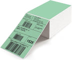Green Direct Thermal Labels 4 × 6 Inch Vinyl Self-Adhesive Fanfold Shipping Stickers Waterproof Perforated Printer Decal for Office School Warehousey 500 PCS