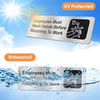 Faittoo Employees Must Wash Hands Before Returning to Work Sign, (4 Pack) Rust Free Brushed Aluminum Sign with Symbols, Self-adhesive, for Restaurant, Salons, Hotel, Rest Stops, Public Restrooms