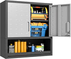 Metal Garage Wall Cabinet with Lock, Wall Mounted Metal Storage Cabinets with Doors and Shelf, Lockable Floating Tool Storage for Garage Basement Utility Room