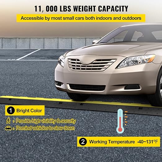 VEVOR Cable Protector Ramp, 5 Packs 2 Channels Speed Bump, Rubber Modular Humps Rated 11000 LBS Load Capacity, Protective Wire Cord Ramp Driveway Rubber Traffic Speed Bumps Cable Protector