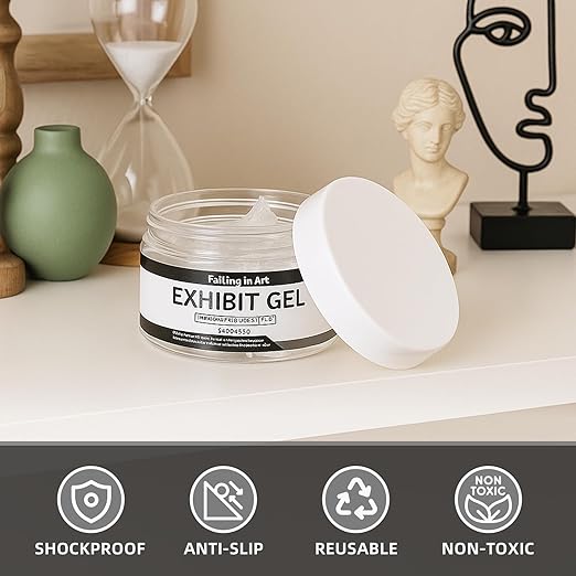 Falling in Art Exhibit Gel for Museum Exhibits, Removable Clear Exhibit Gel, Antiques, Ceramic and Figures, 4 Oz