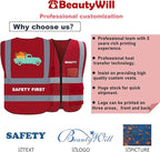 BeautyWill Custom Logo 10/20 Pack Safety Vest Class2 High Visibility Vest with Pockets Breathable Construction Vest Bulk