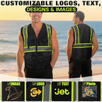Safety Vest Customize Logo with 5 Pockets & Zipper Reflective High Visibility Vest Class 2 Outdoor Workwear