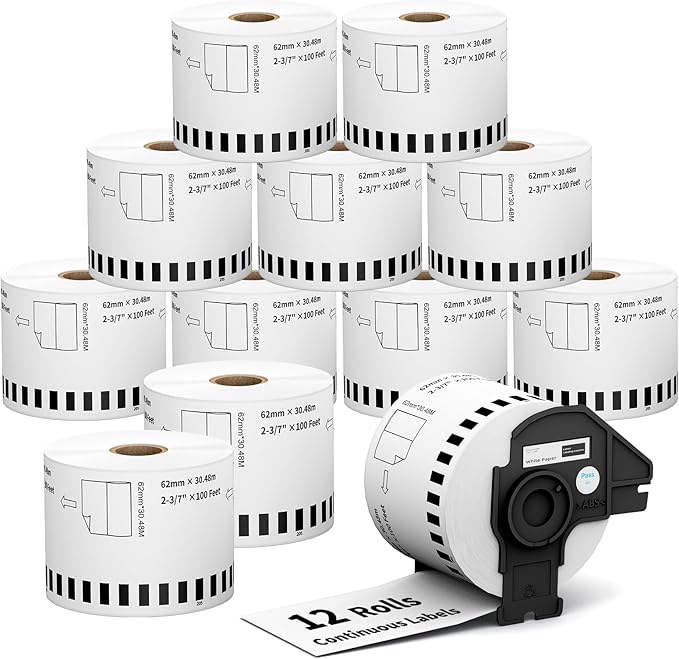 12 Rolls DK2205 (2.4 in X 100 Ft) Shipping Address Labels, Compatible with Brother QL-800 QL 600 810W 820nwb 1110NWB Printer, Replacement Continuous Labels