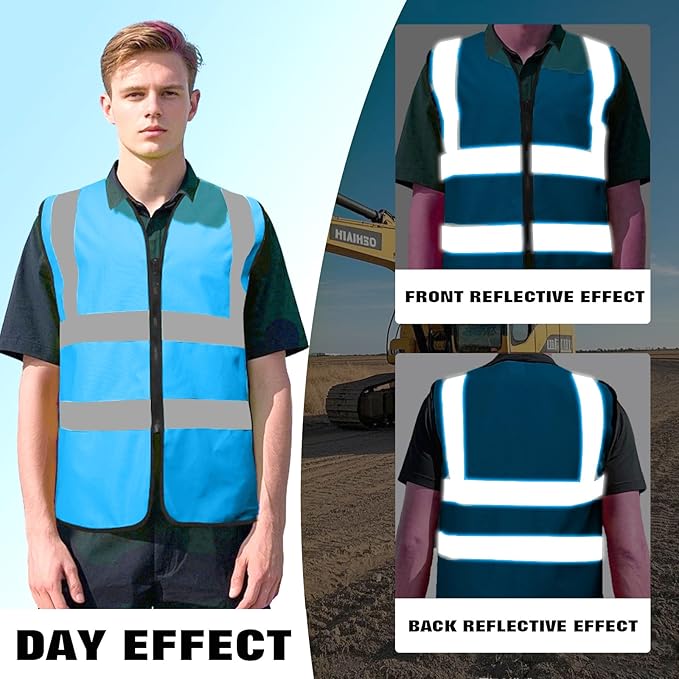 BeautyWill Custom Safety Vest Customized Logo Class 2 High Visibility Reflective Vest with Pockets Construction workwear