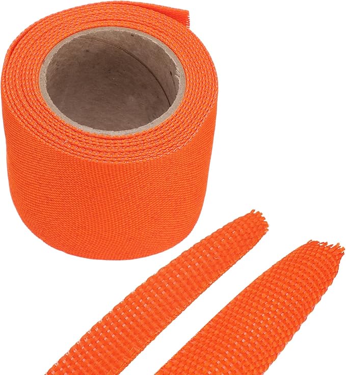 MECCANIXITY Braided Cable Sleeves Heat Shrinkable Fabric Sleeving, 2" 10ft Orange 2:1 Ratio Heat Shrinkable Cord Protector for Harness Cable, Network Cable Protection, Cable Management