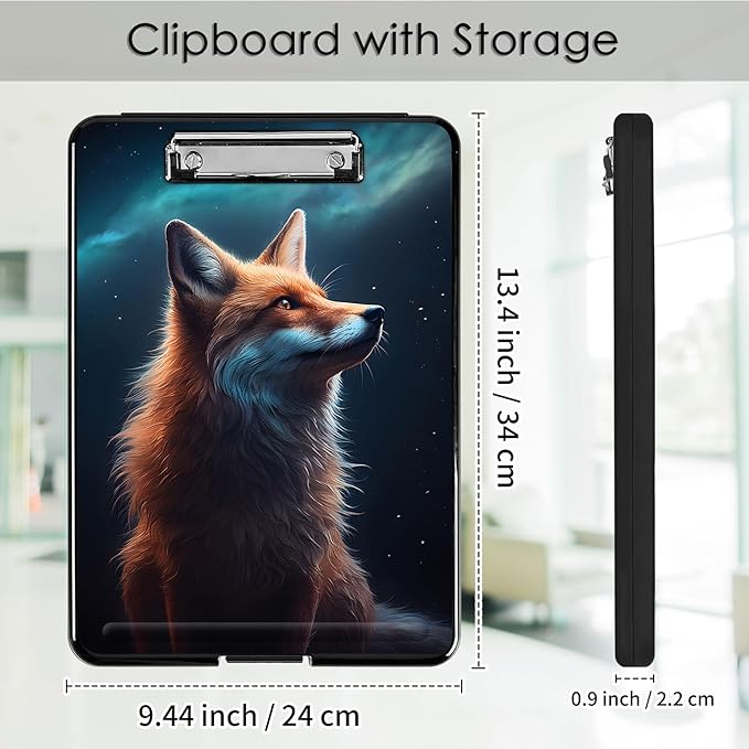 Clipboard with Storage,Office Supplies Nursing Clipboards Folder with Pen Holder Plastic Foldable Clip Board with Storage for Nurse Teacher,Galaxy Fox