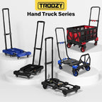 Folding Hand Truck 500 LB, Portable Heavy Duty Dolly Cart with 4 Wheels (2 with Brake) & Extendable 26" Plate, Collapsible Luggage Trolley with 2 Elastic Straps for Travel, Moving, Camping