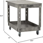 Global Industrial Plastic 2 Flat Shelf Service & Utility Cart, 44" x 25-1/2", 5" Rubber Caster