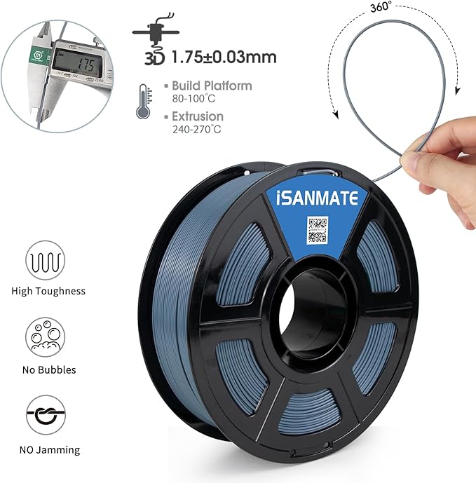 iSANMATE ASA Filament 1.75mm Bluish-Grey 1KG, UV & Weather Resistant 3D Printer Filament Perfect for Outdoor Functional Parts, Dimensional Accuracy +/- 0.02mm, 1kg Spool (2.2lbs)