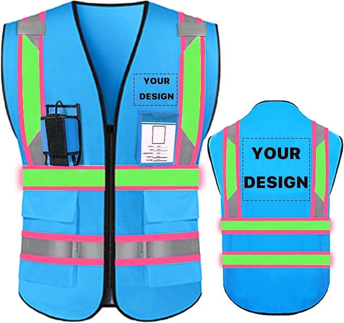 YOWESHOP High Visibility Reflective Safety Vest with Pockets Custom Your Logo Safety Workwear