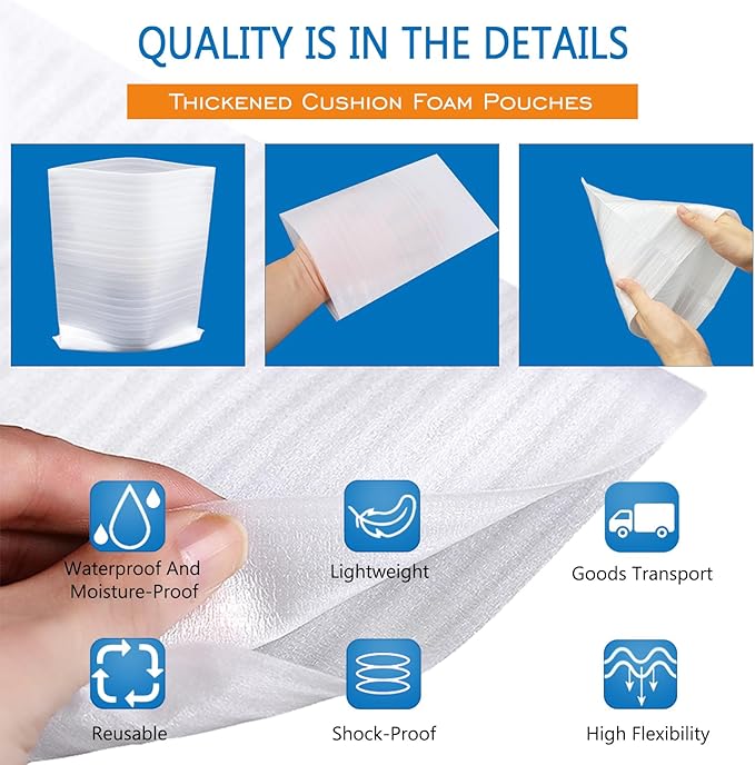 50 Pack Foam Pouches, Cushion Foam Pouch for Moving and Storing, 10"X 12" Foam Wrap Pouches Protect Fragile Items, Protect mug, Glasses, China, and Dishes, Packing supplies