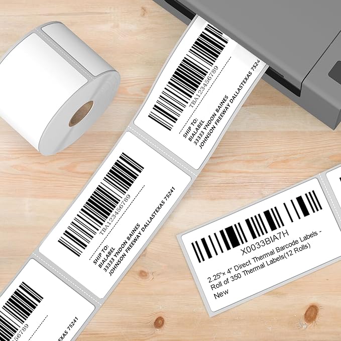 12 Rolls 2.25" X 4" Thermal Printer Labels, 350/Roll - Direct Thermal Labels Compatible with Zebra & Rollo Printers, BIAlabel