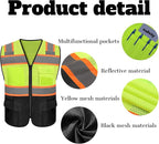 Safety Vest Reflective High Visibility with 5 Pockets ＆Zipper Class 2 Adult Unisex Construction Security Workwear