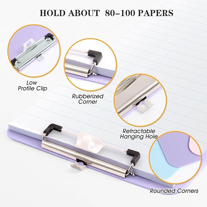 2 PCS Purple Clipboard with Pen Holder,Standard A4 Letter Size,Nursing Clip Boards 8.5x11 Heavy Duty,Low Profile Clipboards for Women Kids Teacher,School Office Home