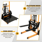 Manual Forklift Pallet Stakcer 43.3" Lift Height with Adjustable Forks and Fixed Legs Pallet Truck Dolly Stacker, 450 Lbs Capacity Hydraulic Material Lift for Supermarket, Warehouse, and Household