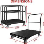 Drywall Cart, Heavy Duty Flatbed Carts and Panel Cart Dolly with 5 Handles, 1500LBS Load Capacity, Carbon-Steel Construction with Anti-Slip Pattern, 38.38" x 24" Inch Platform Truck, Black