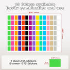 PARLAIM Pack of 1575 Rectangle Color Coding Labels,1/2" x 3/4" Rectangular Stickers in 15 Colors Rectangle Folder File Labels for Office and Home