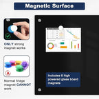 Black Dry Erase Board, 36" x 24" Magnetic Glass Whiteboard for Wall, Black Glass White Board with 1 Marker Tray and 3 Magnets for Office, Home, Classroom