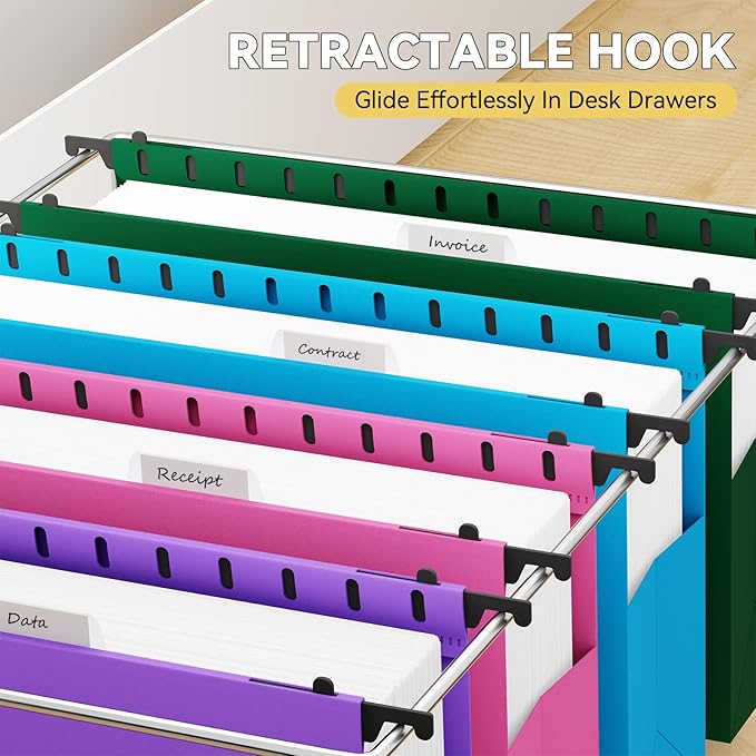 Legal Size Hanging File Folders,6 Pack Heavy Duty 3" Expanding Pocket,Reinforced High Capacity Plastic Legal Files,Sturdy Hang Folders with Tabs,Filing Cabinet Folder for Bulky Files,Colored