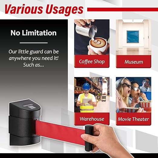 DuraSteel Wall Mount Crowd Control Retractable Belt Barrier - 9.2 Ft Red Retractables Barrier Belt w/ABS Casing, Do Not Enter Crowd Control Barriers Line Divider NOT Stanchions with Retractable Belts