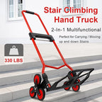 Foldable 6-Wheel Stair Climbing Dolly - 180Lbs Capacity, Telescopic Handle & Bungee Cord - Portable Hand Truck for Stairs, Moving & Deliveries
