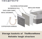 TheWarmHome Small Storage Baskets for Organizing,Storage Baskets for Shelves,Small Fabric Storage Bins W/Handles For Closet Nursery Toy Decorative Foldable (White&Grey, 11.8L*7.9W*5.2H-6 Pack)