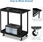 TUFFIOM 2 Tier Rolling Tool Cart on Wheels w/2 Brake, 220 LBS Capacity Heavy Duty Commercial Utility Tool Service Cart, Tool Organizer for Mechanic,Garage,Workshop,Warehouse & Repair Shop