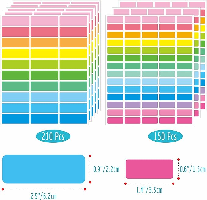 360 PCS Removable Labels, 14 Colors Self-Adhesive Rectangular Stickers Water/Oil/Tear Resistant with Perforation Line for Food Containers Kitchen Restaurant Storage Organization (8 Sheets, 2 Sizes)